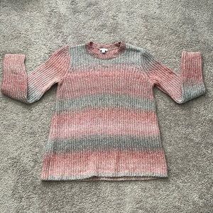 J.Jill Sweater Womens Medium Wool Blend Gray Pink Ombre Chunky Knit Lounge